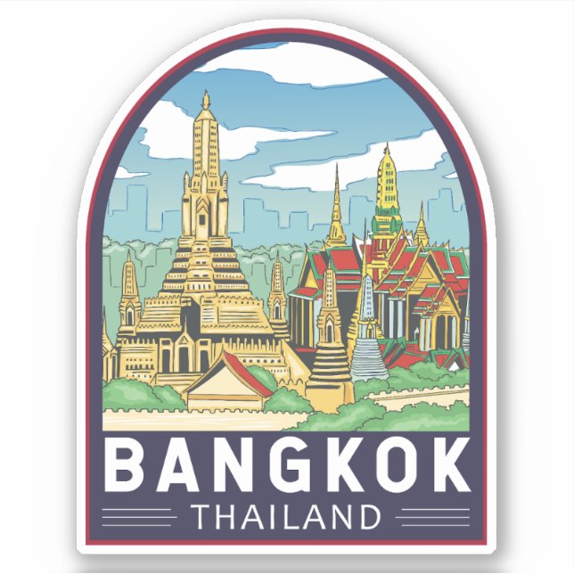 Bangkok Thailand Travel Retro Emblem Aufkleber (Vorderseite)