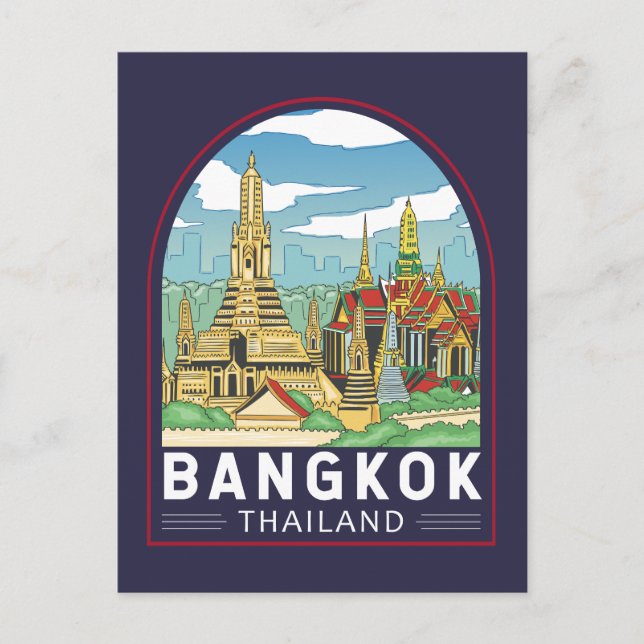 Bangkok Thailand Travel Retro Emblem Postkarte (Vorderseite)
