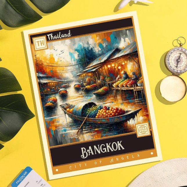 Bangkok, Thailand | Vintage Malerei Postkarte (Von Creator hochgeladen)
