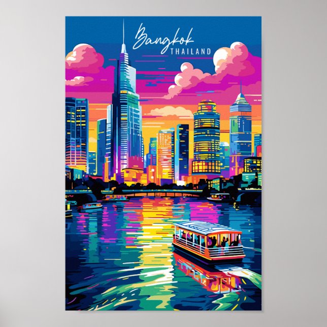 Bangkok Thailand Vintage-Reise-Illustration Poster (Vorne)