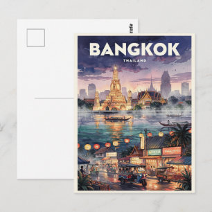 Bangkok Thailand Vintage Reise Postkarte