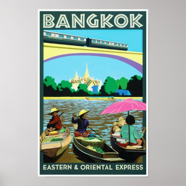 Bangkok, Thailand Vintage Travel Print Poster (Vorne)