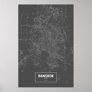 Bangkok, Thailand (weiß auf schwarz) Poster