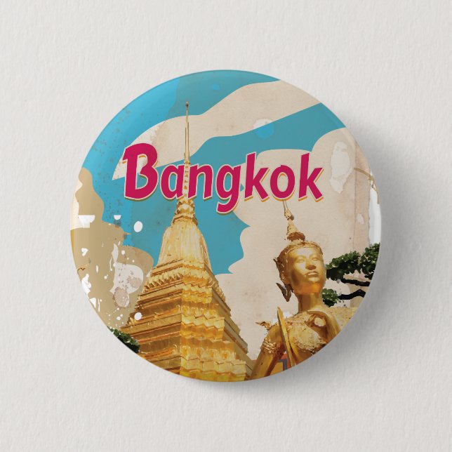 Bangkok Vintage Travel Poster Button (Vorderseite)