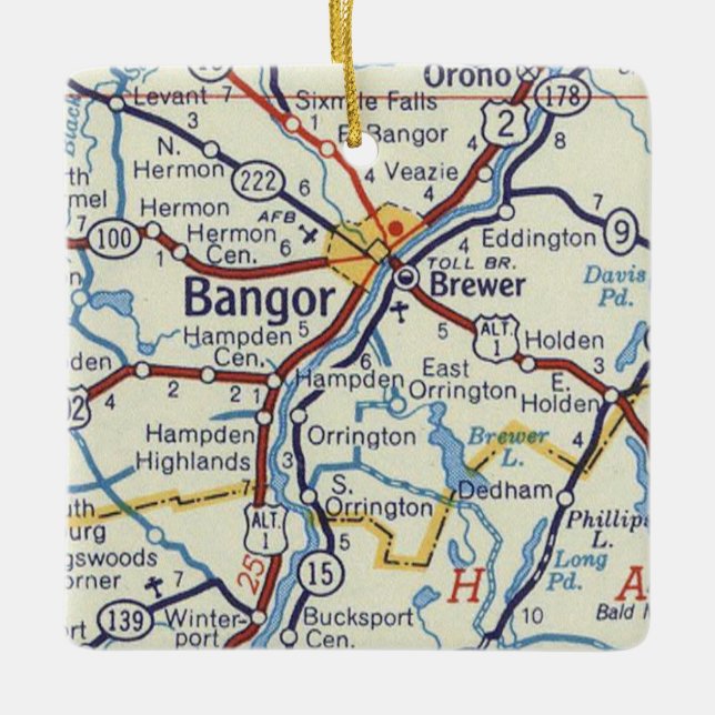 Bangor Maine Vintag Map Keramikornament (Vorderseite)
