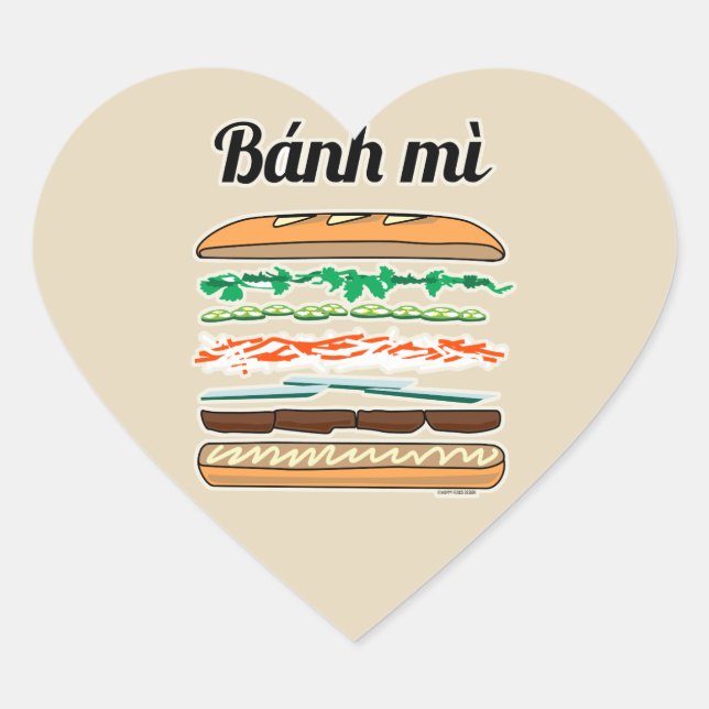 Banh Mi Vietnamese Sandwich französisches Brot Bag Herz-Aufkleber (Vorderseite)
