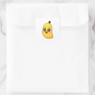 Banini – Süßer Kawaii-Bananen-Charakter Quadratischer Aufkleber