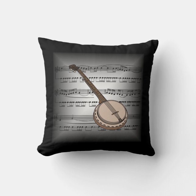 Banjo ~ 3-D Sheet Music ~ Pillow Grau/Black ~ Kissen (Vorderseite)