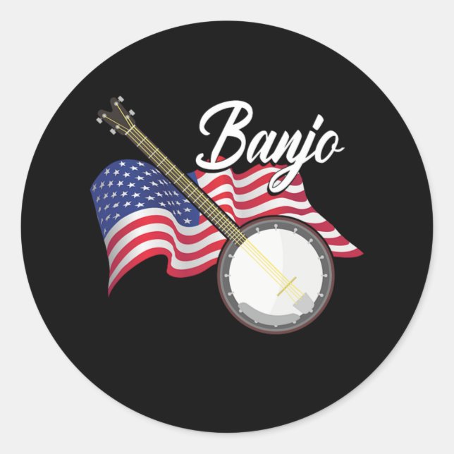 Banjo American Flag Instrument Acoustic Music Gift Runder Aufkleber (Vorderseite)