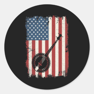 Banjo American Flag Musiker Bluegrass Theater Runder Aufkleber