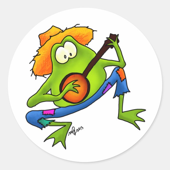 Banjo Bluegrass Frog Runder Aufkleber (Vorderseite)