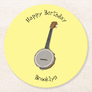 Banjo Cartoon-Illustration Runder Pappuntersetzer