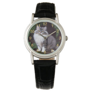 Banjo der Perser: Ein flauschiges Grau und Weiße F Armbanduhr