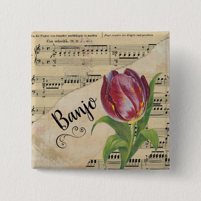 Banjo Elegant Tulip Vintage Nobel Button (Vorderseite)