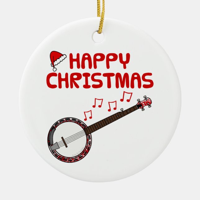 Banjo Folk Musician Weihnachtsdekoration Keramik Ornament (Vorne)
