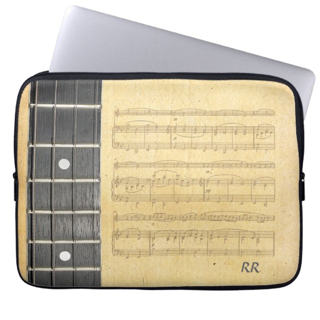 Banjo Fretboard Notenen-Neopren-Hülse 14" Laptopschutzhülle (Vorderseite)