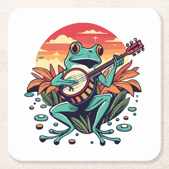 Banjo Frog Rechteckiger Pappuntersetzer (Vorderseite)