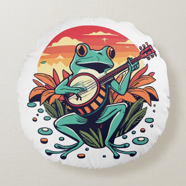 Banjo Frog Rundes Kissen (Vorderseite)