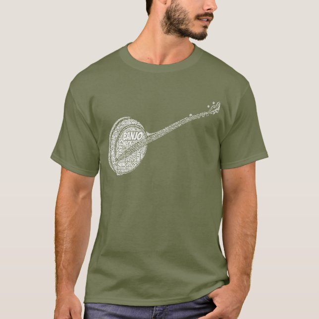 Banjo Gestalt Word Art White Text T-Shirt (Vorderseite)