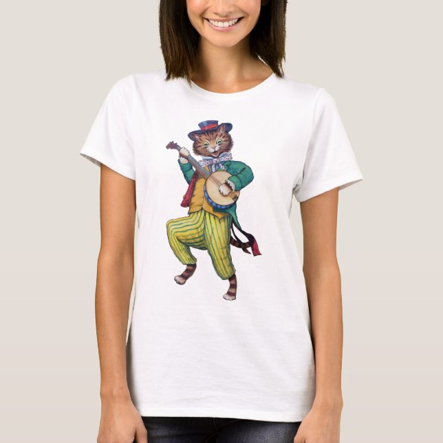 Banjo (Gitarre) Spielerkatze, Louis Wain T-Shirt (Vorderseite)