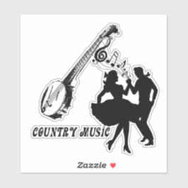 Banjo Guitar Country Music Dancers Silhouette Art Aufkleber