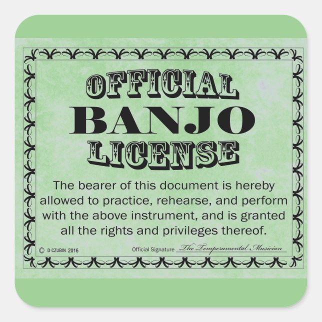 Banjo License Square Aufkleber (Vorderseite)