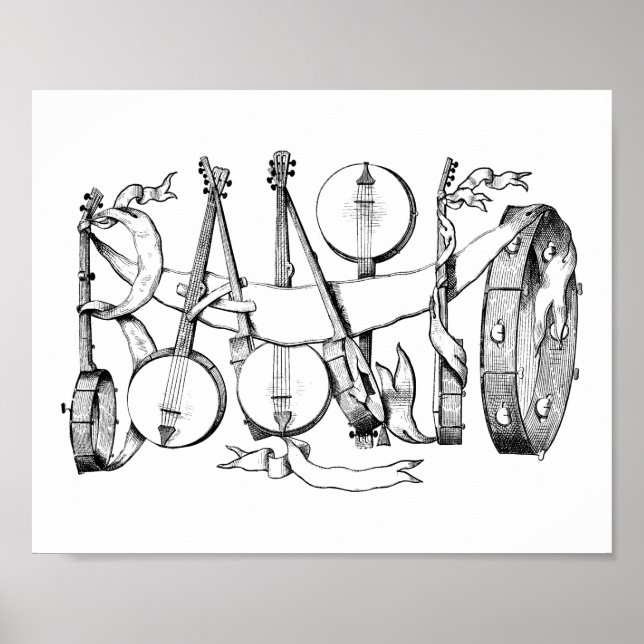 Banjo mit Banjos-Illustrationskunst Poster (Vorne)