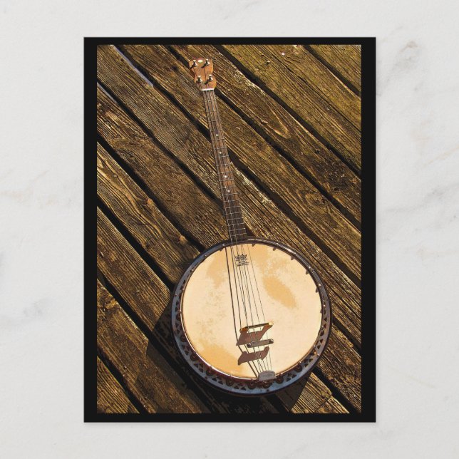 Banjo Music Instrument on Wood Postcard Postkarte (Vorderseite)