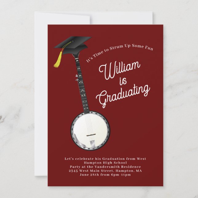 Banjo Musician Graduician Party Music Invitation (Devant)