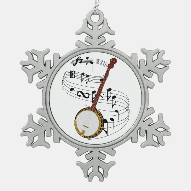 Banjo Schneeflocken Zinn-Ornament (Vorderseite)
