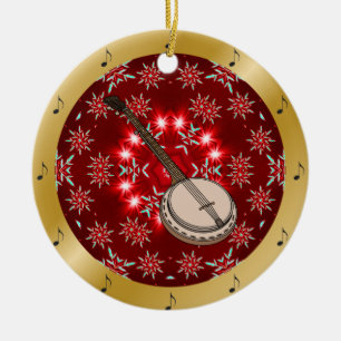 Banjo ~ Silber ~ Red~ Gold~ Weihnachten~ Keramik Ornament
