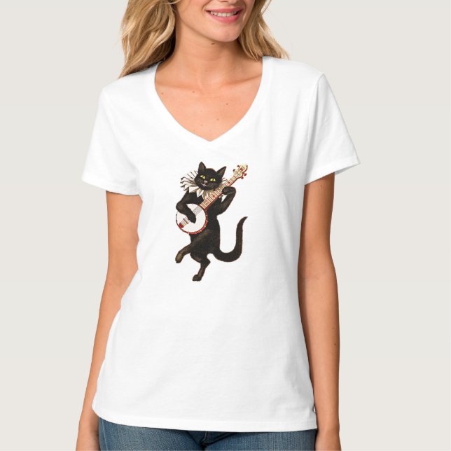 Banjo spielende schwarze Katze T-Shirt (Vorderseite)