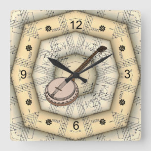 Banjo ~ Strange Musical Design ~ Unique ~ Quadratische Wanduhr