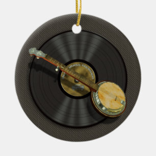 Banjo- und Vinyl-Schallplatten-Design Runde Dekofi Keramikornament