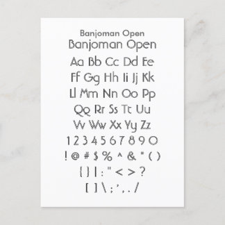 Banjoman Open - Zazzle Schriftart Sampler Sheet Postkarte