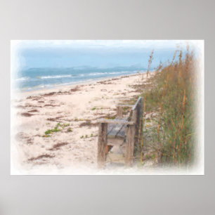 Bank an der Strand-Aquarell-Malerei Poster