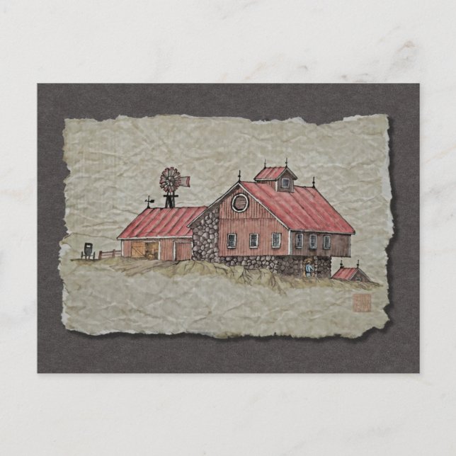 Bank Barn & Windmill Postkarte (Vorderseite)