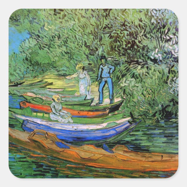 Bank of the Oise in Auvers von Vincent van Gogh Quadratischer Aufkleber (Vorderseite)
