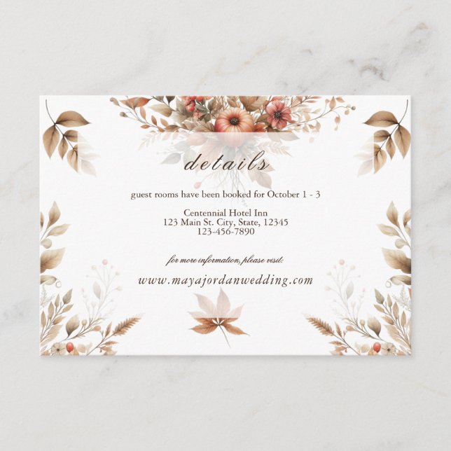 Bankkarte für Herbst-Hochzeitdetails Begleitkarte (Vorderseite)