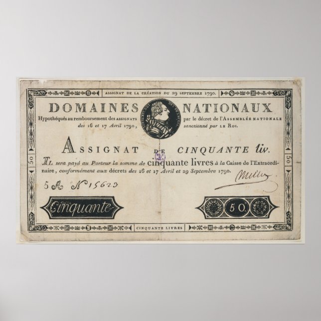 Banknote 50 Livres, 29. Oktober 1790 Poster (Vorne)