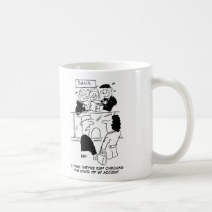 Bankwesen. Überprüfen des Staat eines Bankkontos Kaffeetasse