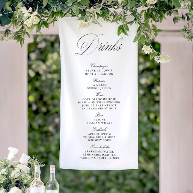 Banner auf dem Bar "Black & White Wedding Drinks" (Black & White Wedding Drinks Bar Menu Banner)