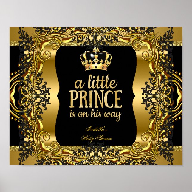 Banner Baby Shower Little Prince Gold Black Poster (Vorne)