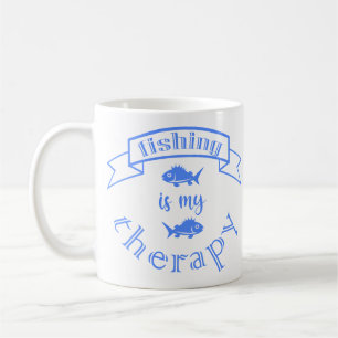Banner Band Zitat Fischen ist meine Therapie Kaffeetasse