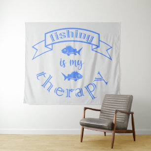 Banner Band Zitat Fischen ist meine Therapie Wandteppich