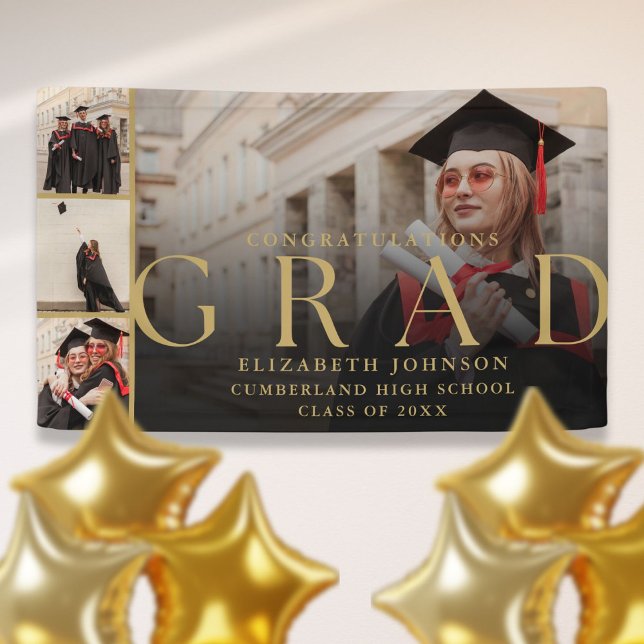 Banner der Gold Foto Collage Modern Graduation Par (Gold Photo Collage Modern Graduation Party Banner)