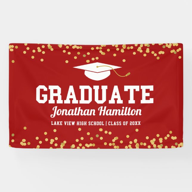 Banner der Graduate Red Gold Confetti Graduation P (Horizontal)
