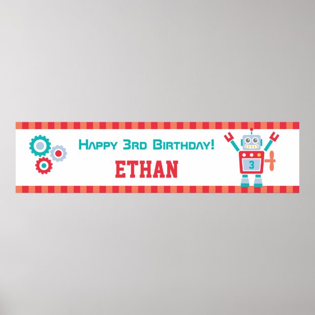 Banner der niedlichen Robot Toy Birthday Party Poster (Vorne)