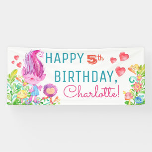 Banner der niedlichen Troll Birthday Party