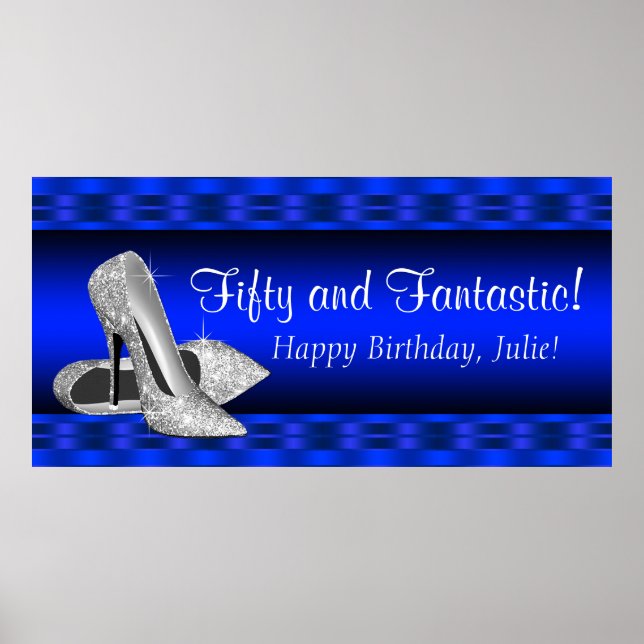 Banner der Royal Blue Silver High Heel Geburtstags Poster (Vorne)